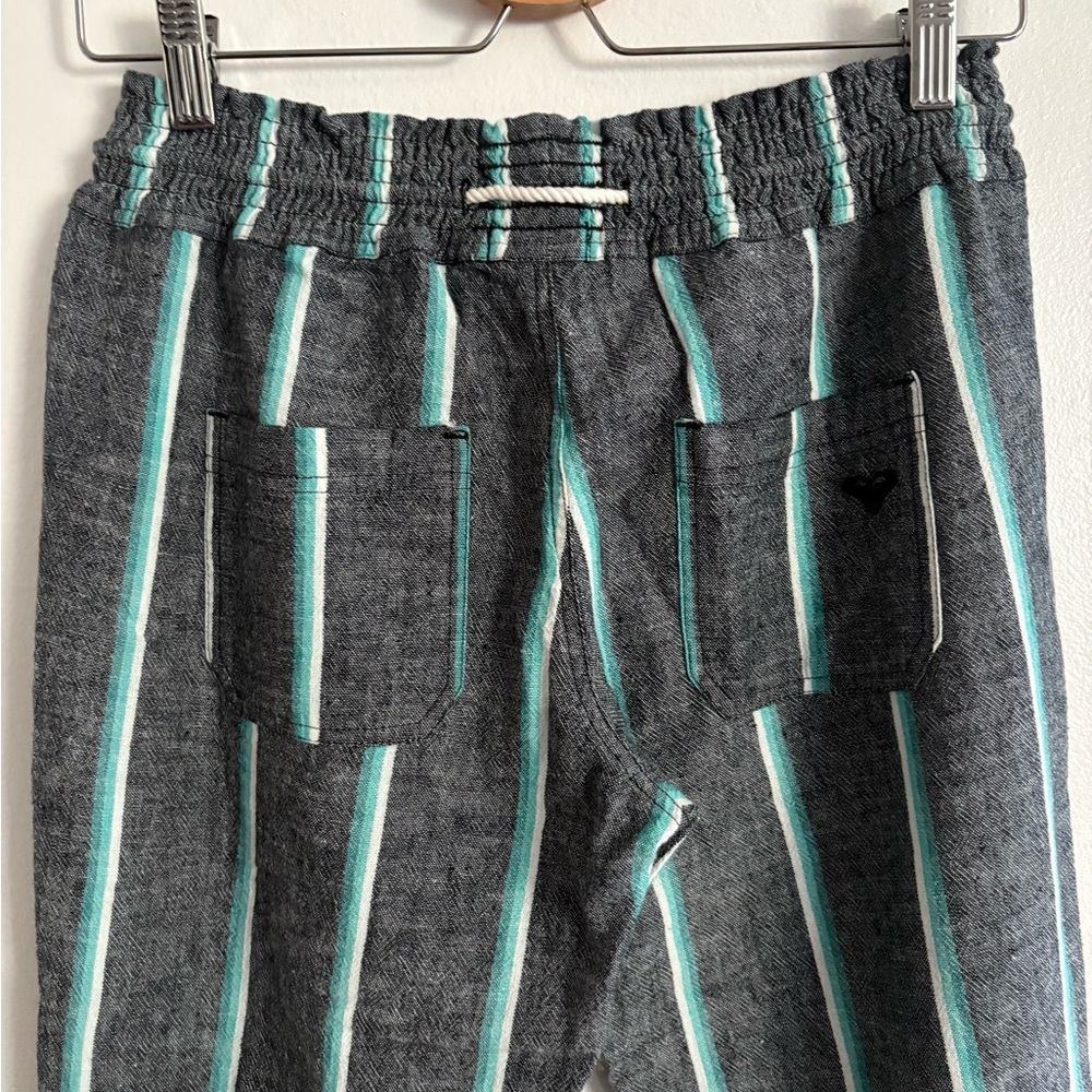 Roxy Oceanside Yarn Linen Cotton Blend Gray Striped Wide Leg Pants Medium - Picture 9 of 14